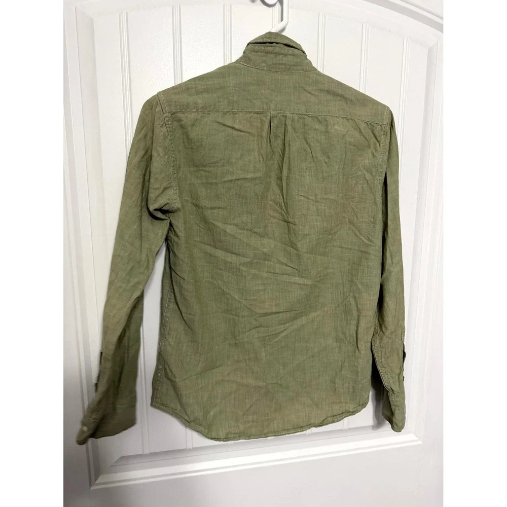 J. Crew Button Down Shirt Mens XS Olive Green Slim Fit Organic Cotton Long Sleev
